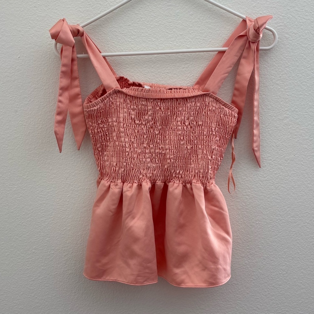 Topshop Peach Smocked Tie-straps Blouse Size 6
